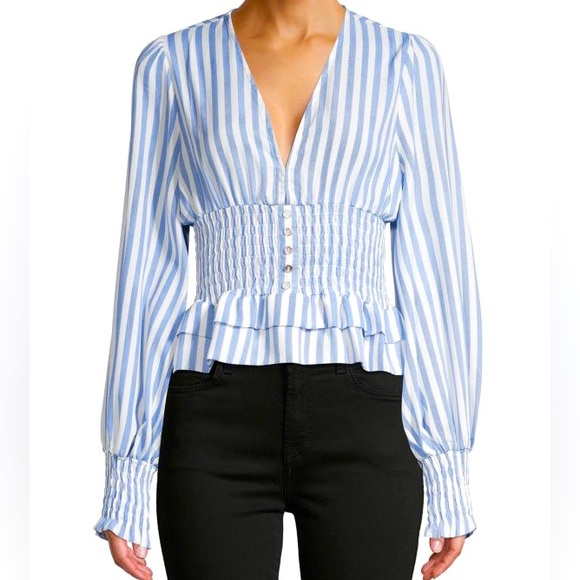 NEW Saks Fifth Avenue Smocked with ruffle trim Top - Picture 1 of 2